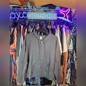 #0511 1X NWT AUDEN Dk Grey Full Zip Hoodie 28"ptp 24.5"Long Kangaroo Pocket